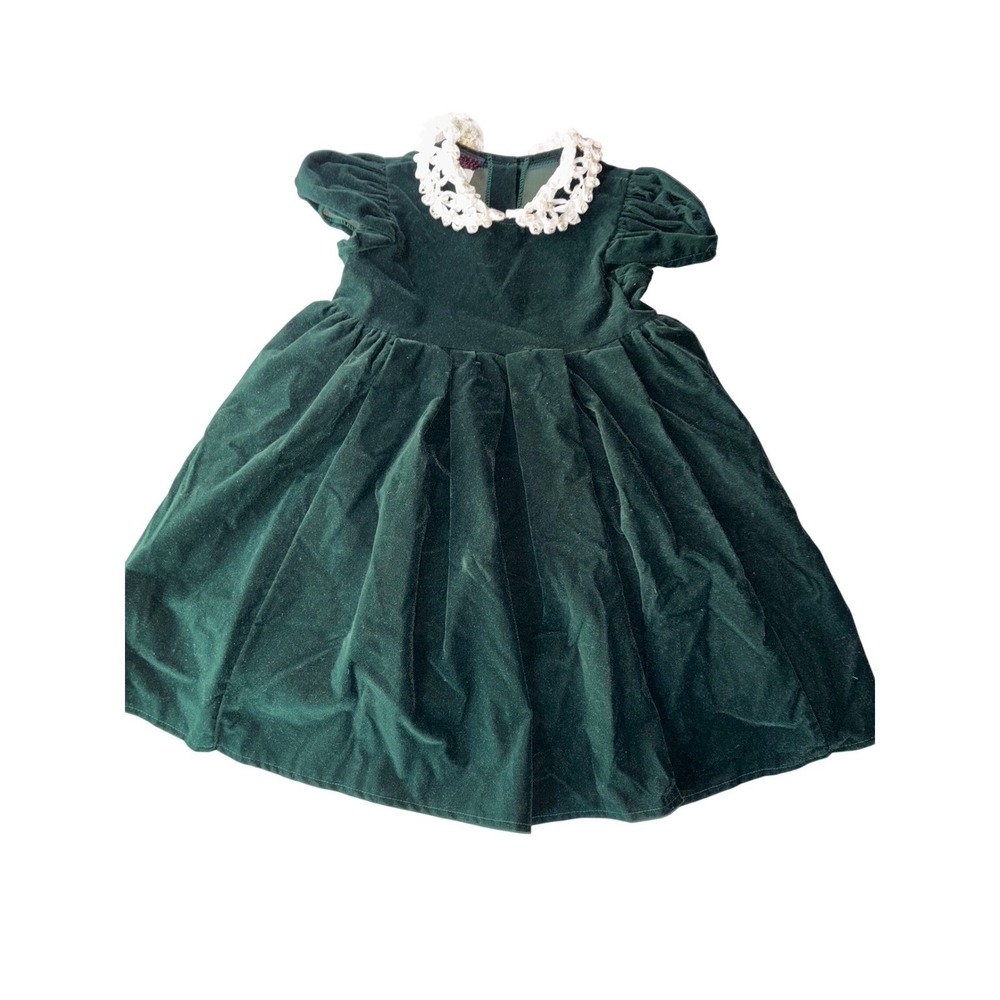 Jenny Annie Dots Girls 4T Forest Green Velvet Dress Rosette Collar Holiday Party